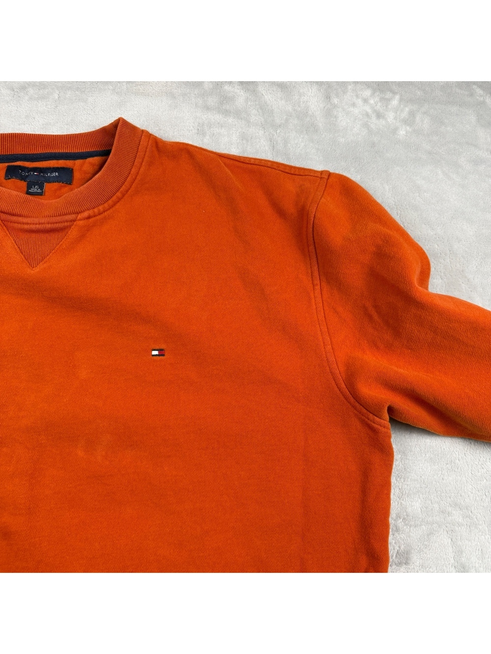 Tommy Hilfiger Men L Orange Crewneck Sweatshirt Flag Logo Heritage Minimal Prep - Picture 8 of 8